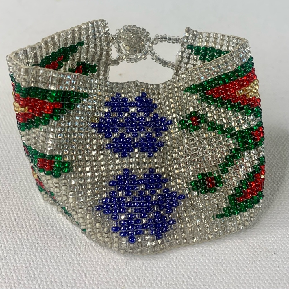 Glass Seed Bead Butterfly Cuff Bracelet Handmade Huichol Native American Style - Picture 9 of 16
